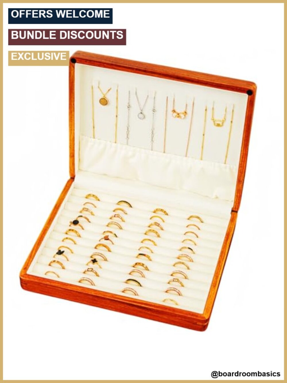Solid Wood Ring Organizer Cufflink Box Velvet Lining Stackable Jewelry Case